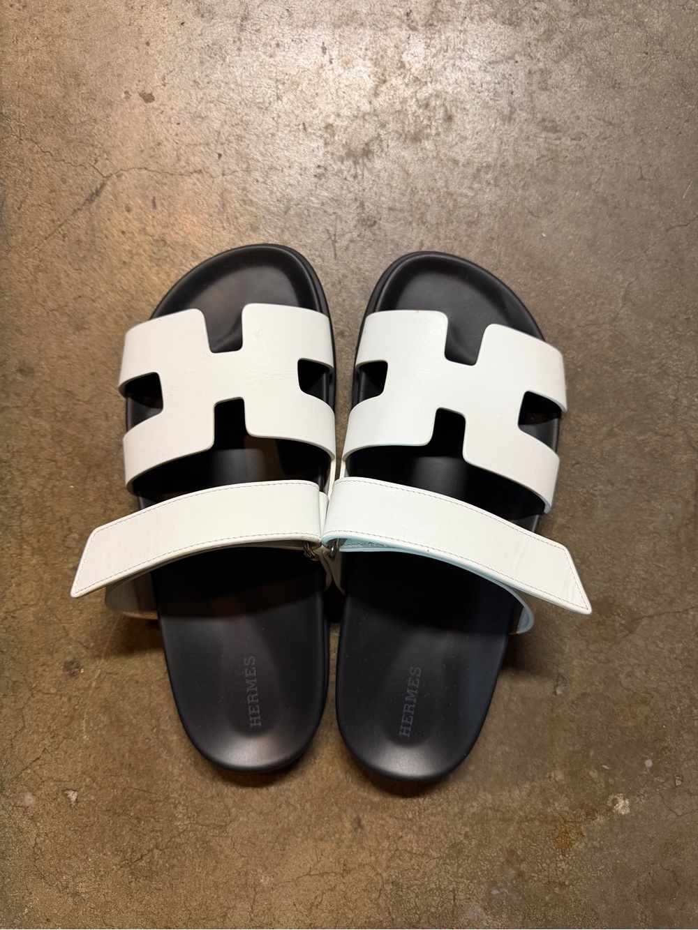 Hermes White and Black Men's Slide Sandals